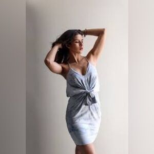 STORIA Blue Tie Dye Draped Mini Dress Medium